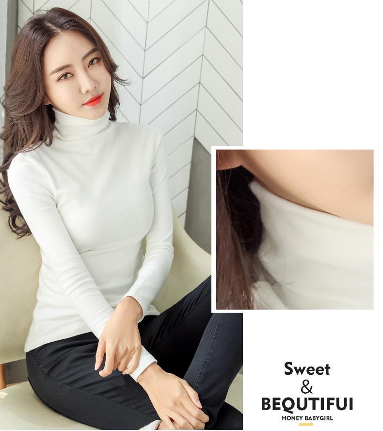 Toamnă/Iarnă 2025 Guler înalt Căptușită cu lână Damă Slim Fit Culoare uni Mânecă lungă Stil coreean Tricou la modă