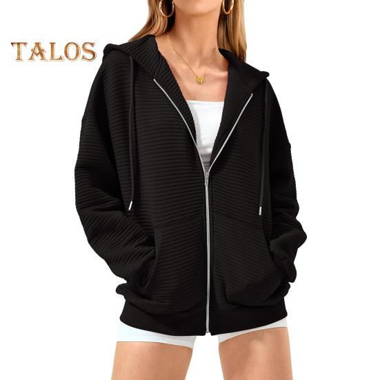 Høst Vinter Kvinner Glidelås Kåpe Hette Ren Farge Glidelås Varme Lange Ermer Snøring Lommer Stripe Elastisk mansjett Hem Sportsjakke