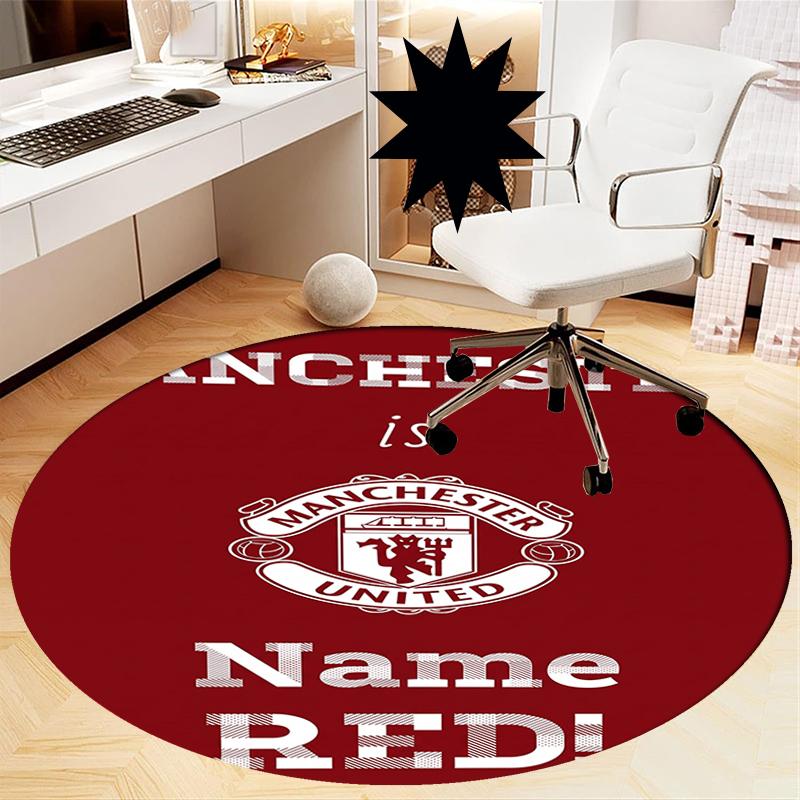 Custom Name Manchester United Printed Round Rug Carpet Chair Rug Area Rug Entryway Doormats,for Office Chair Living Room Bedroom Kitchen Room.