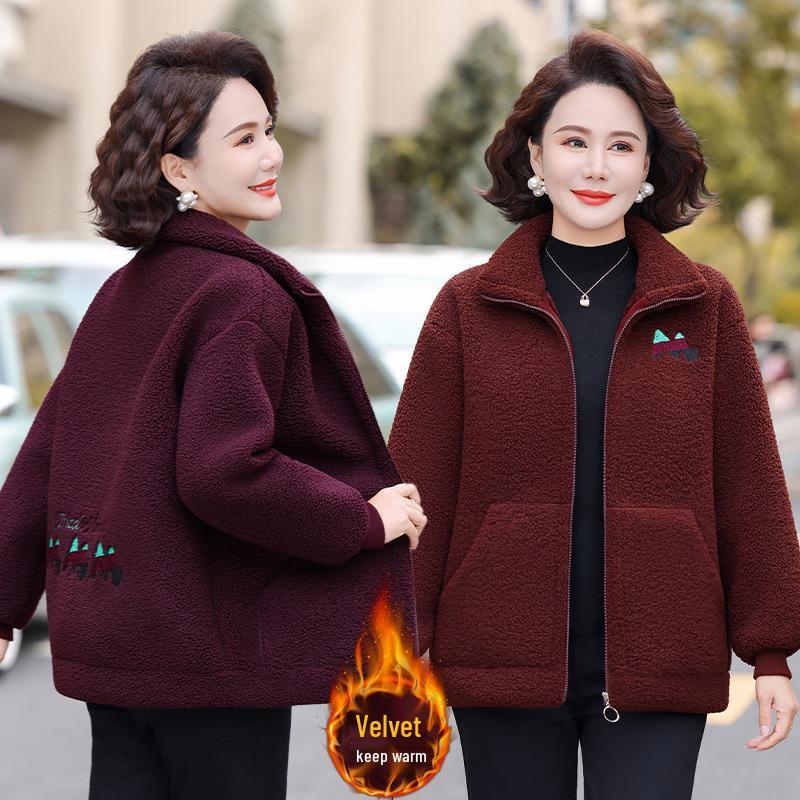 2025 Women's Plush Cotton Jacket: Thick, Fleece-Lined Outerwear for Middle-Aged and Elderly, Ideal for Autumn and Winter.