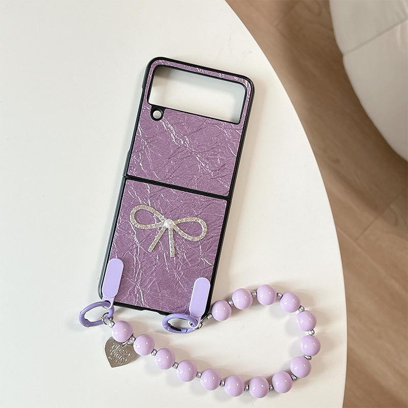 

Colorful Bead Chain Bow Mobile Phone Case for Samsung Zflip6 Flip Findn3flip Folding Women s Model For Huawei pocket2