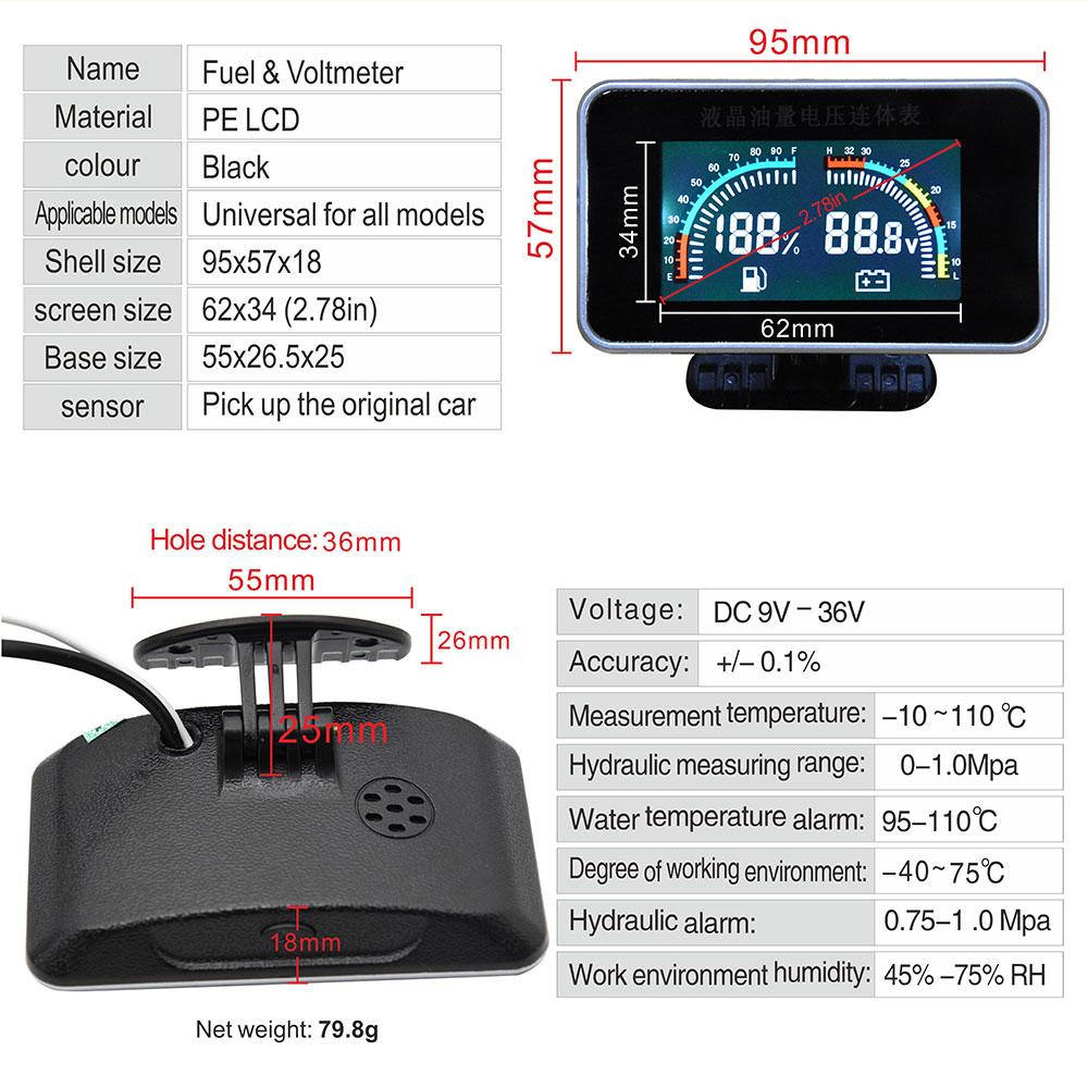 Universal 12v/24v 2 In 1 LCD Car Digital Voltmeter Fuel Level Gauge Fuel Gauge Motorcycle Volt Gauges Fuel Sender Alarm Ga