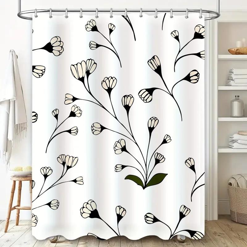Modern Black White Floral Bath Shower Curtain Perfect for Any Bathroom Decor