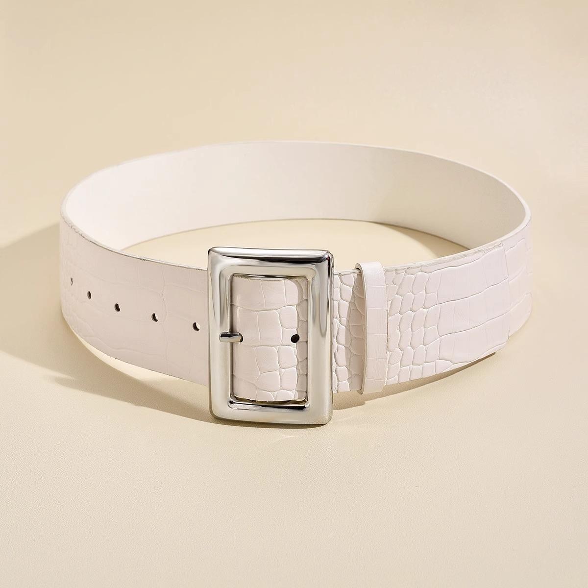 

Fashionable Crocodile Pattern Belts for Woman 5.6cm Ultra Wide Belts Woman s Coat Accessories білий