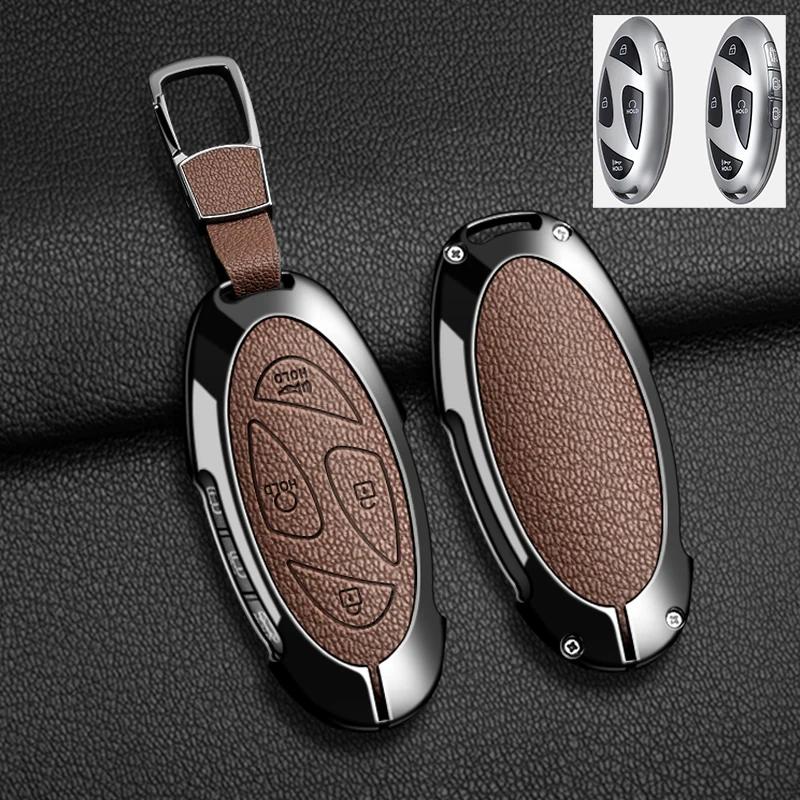 Interior Mouldings Alloy Leather Car Key Case Key Cover For Hyundai IONIQ 6 New Grand Prix GN7 For New Kona SX2 Car Protector Ke