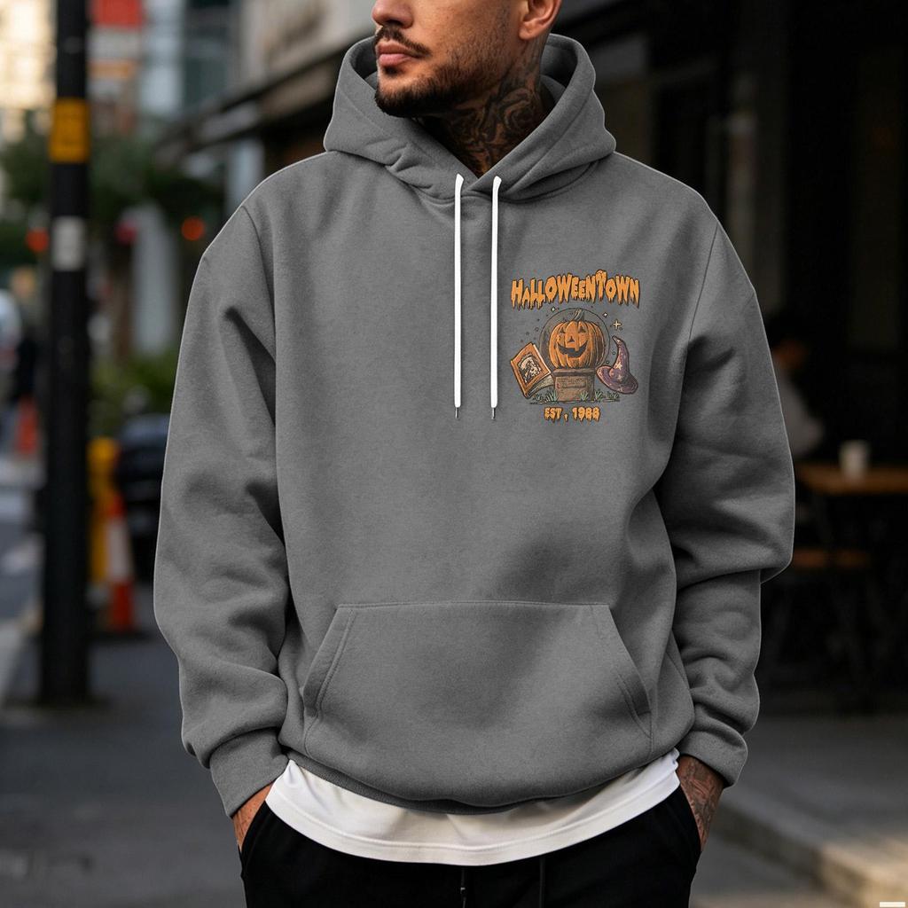 Men's Halloween Printed -Lined Pullover Hoodie for Casual Wear