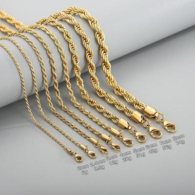 Trendy Stainless Steel Twisted Rope Chain Necklace, Vacuum Plated, Multi-size Titanium Steel Jewelry Accessory