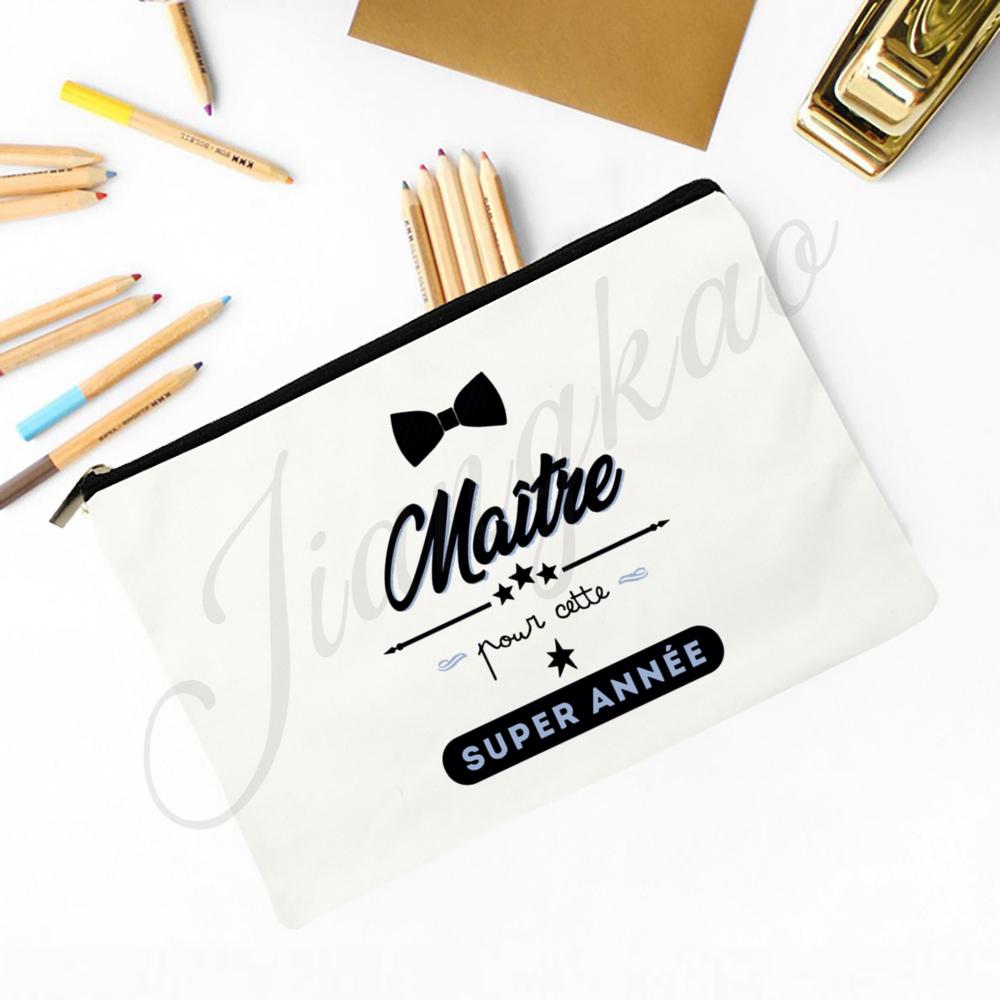 Merci Maitre Print Pencil Bag  Men Travel Toiletry Organizer Bags Makeup Pouch  Teacher's Day Graduation Thanks Gift for Teacher