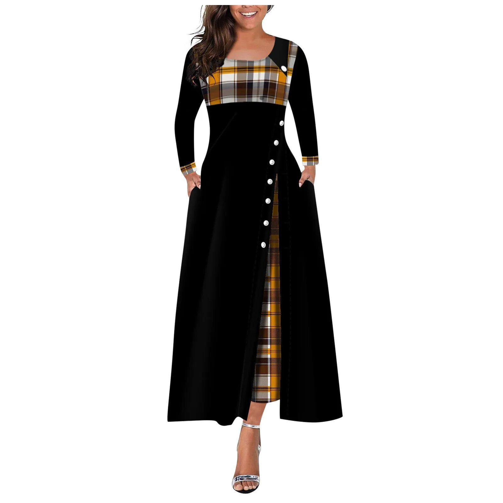 

Женское платье контрастного цвета с длинными рукавами, круглым вырезом и юбкой с неровным подолом - в наличии большой запас XXXL чёрный