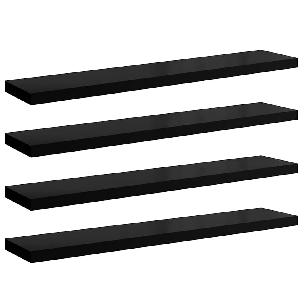 Floating Shelves Set 4 pcs. High Gloss Black 120 x 23.5 x 3.8 cm MDF