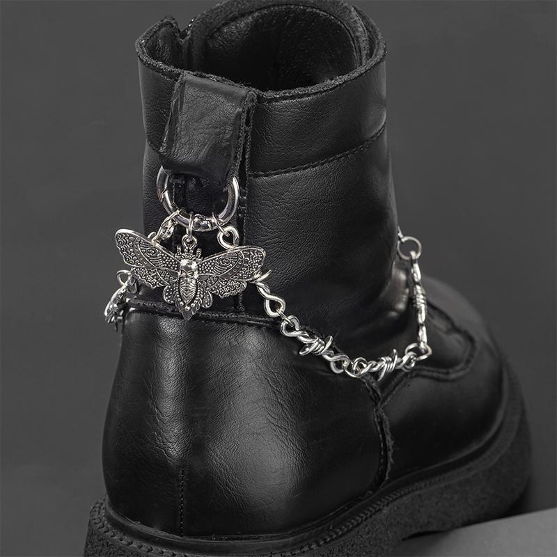1Pc Retro Detachable Skull Moth Pendant Shoe Decor Chain Easy-Release Buckle Mechanism Ideal Diy Accessory