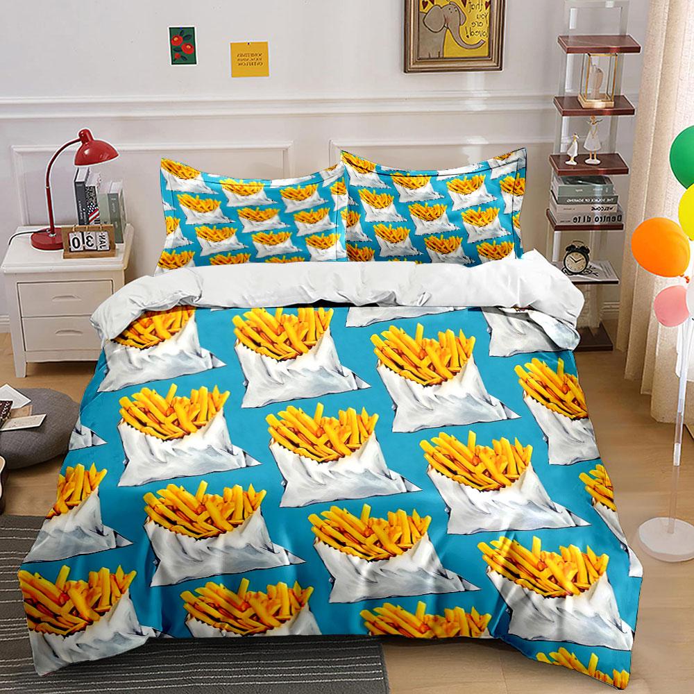 Goldene Pommes Frites mit entzückendem Muster. Bettwäsche-Sets Bettbezüge Kissenbezüge(1* Bettbezug 2* Kissenbezüge ohne Bettdecke)