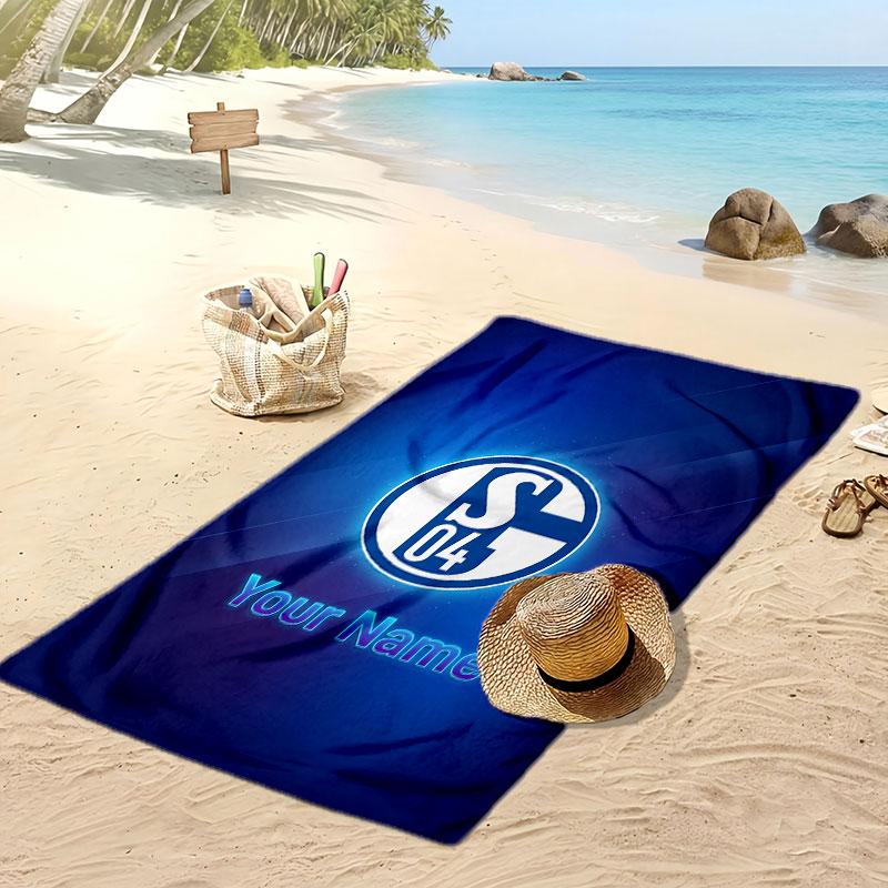 Telo Mare Personalizzato Stampato Schalke 04 FC Logo Calcio Supporto Nome Personalizzato Testo Asciugamano Assorbente Per Sport Viaggio Regalo Speciale