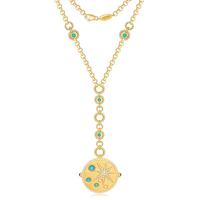 APM Monaco necklace [Romantic Confession] Decorated with shooting star Y-shaped, adjustable, elegant, fashionable, popular and versatile YC6826M золотой