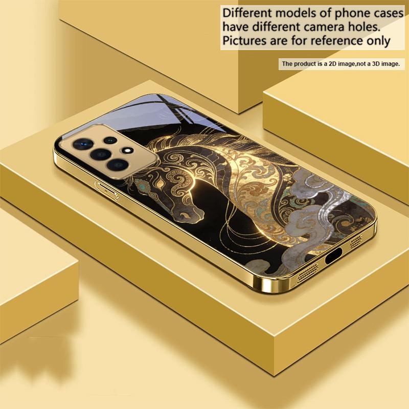 Ruishou Golden Steed For Samsung A73 A72 A71 A42 A56 A55 A54 A53 A52s A52 A51 A36 A35 A34 A33 A32 A16 14 Golden glass phone case