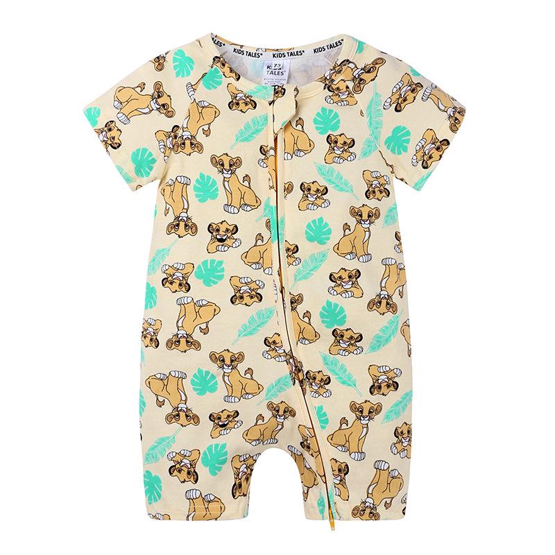 Kids Tales Lion Romper: Newborn Short Sleeve Double Zipper Jumpsuit