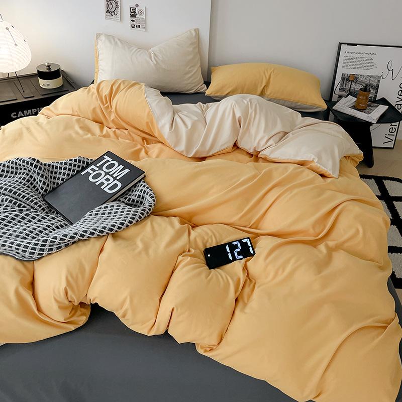 

Однотонный комплект из четырех предметов: простыня, пододеяльник и покрывало для дома, общежития и односпального постельного белья. 1.8m four-piece set