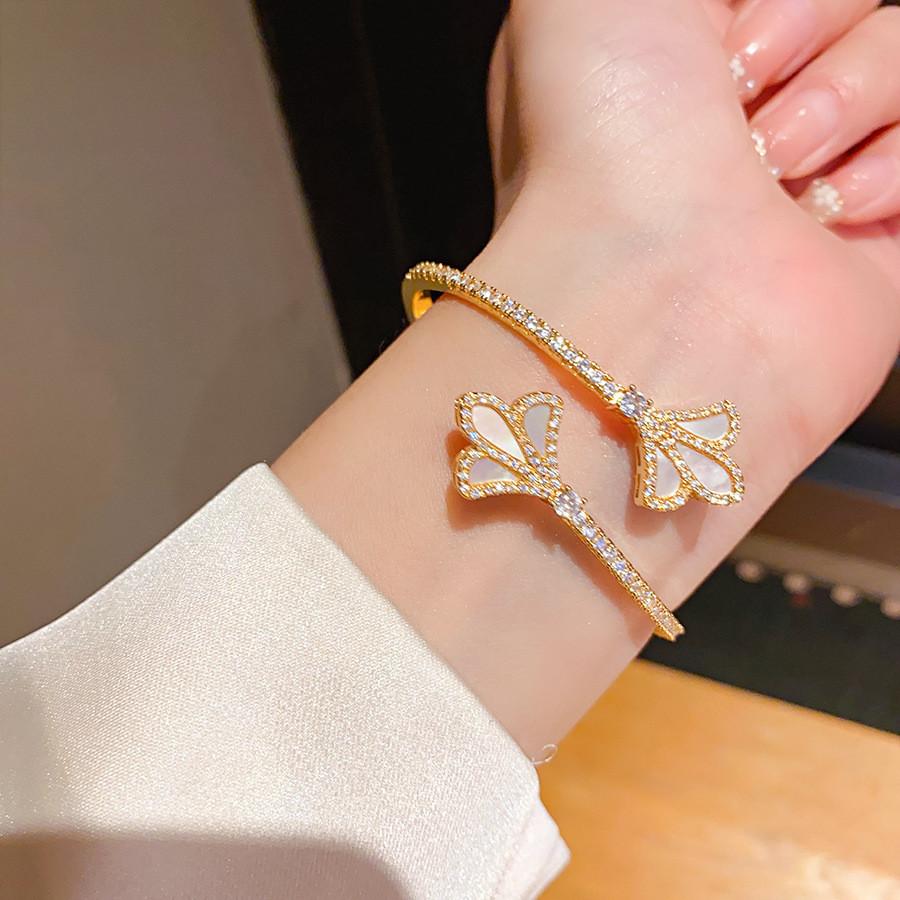 Gold Silver Plated Zircon Iris Bloom Cuff Bracelet For Stylish Office Accessories