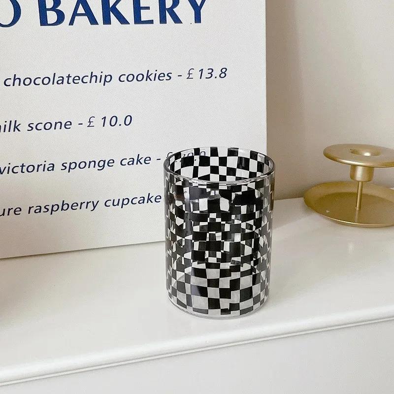 Fashion Matrix Plaid Glass Handmade Heat Resistant Glass Teacups Cups Coffee Mugs Drinkware Couple Gift Drinking Water Milk Cup