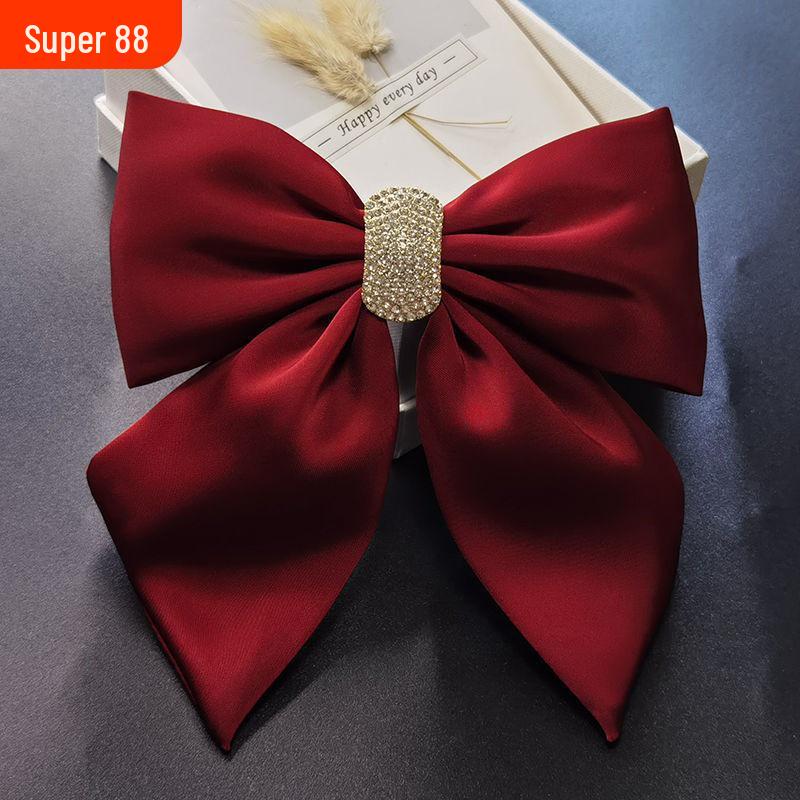 Rhinestone Satin Bow Spring Hair Clip for Women