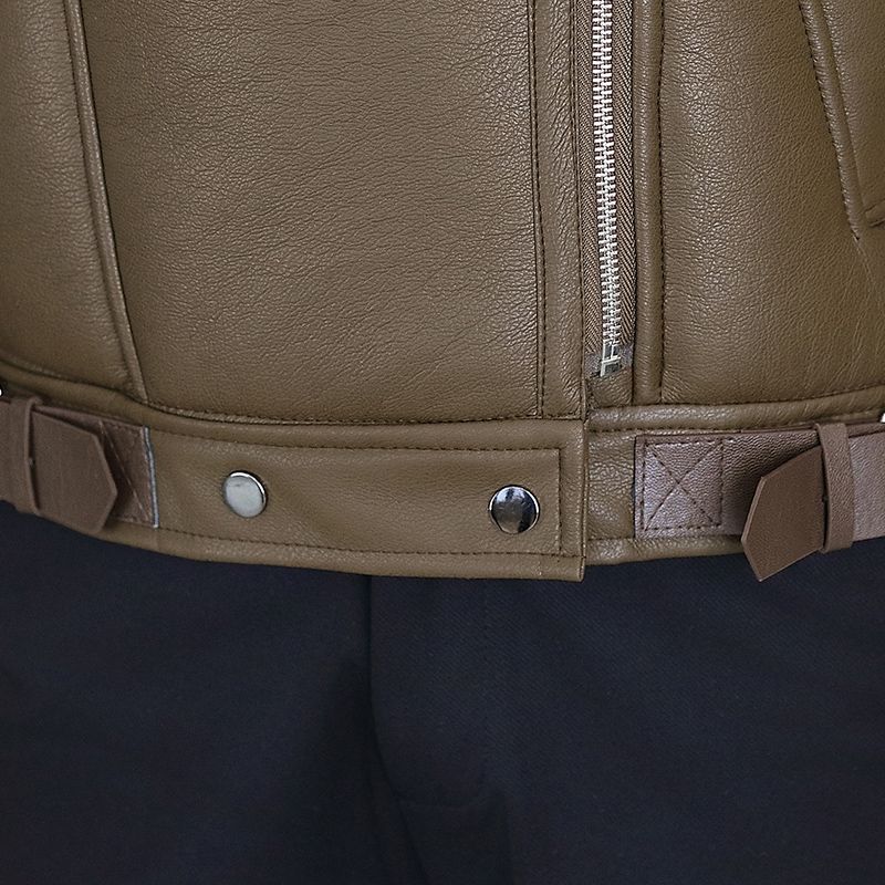 One Piece Fleece Jas Heren Winter Lamshaar Revers met Verdikte Fleece Motorjas Winddicht Leer