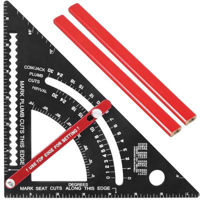 Verstellbares Holzbearbeitungs-Dreiecklineal 7 Zoll Aluminiumlegierung Winkelmesser Präzises rechtwinkliges Messlineal mit 2 Bleistiften