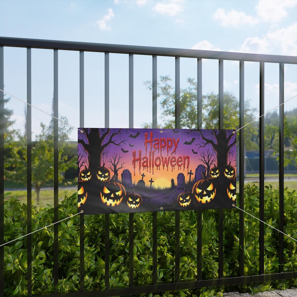 Happy Halloween Pumpkin Scene Banner Photo Background Matte Banner