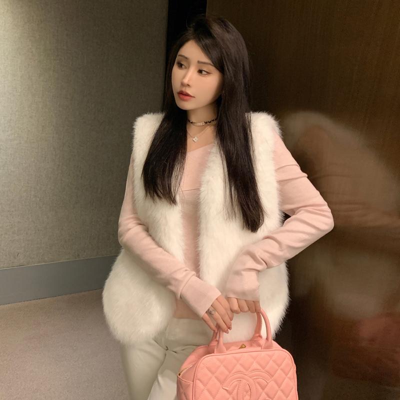 Autumn Winter Faux Mink Fur Vest Coat for Women Fur Outerwear Ladies Casual Sleeveless Jacket