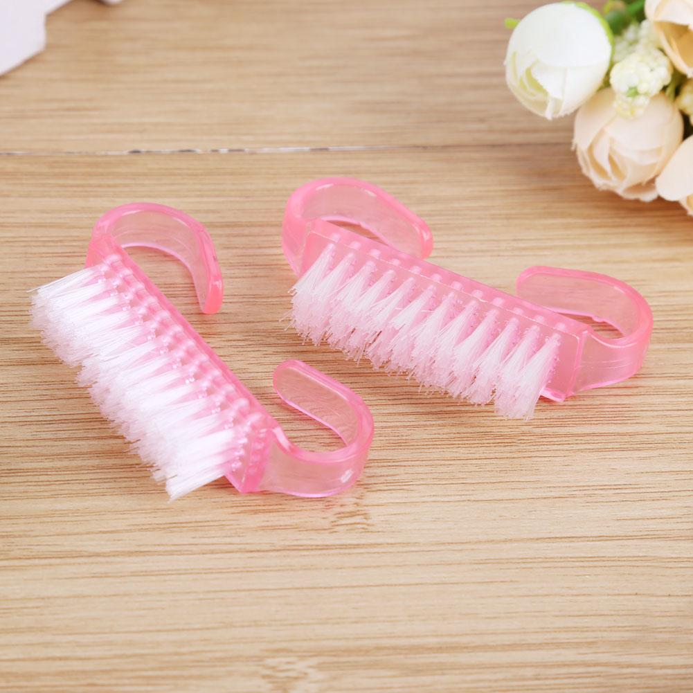 Cheap 10pcs Nail Cleaning Brushes Pink Plastic Handle Dust Remover