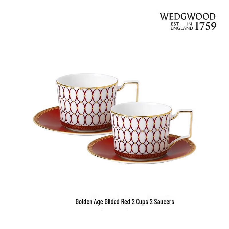 

Wedgwood Golden Age Gilded Red Coffee Cup and Saucer Set