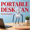 Portable Rechargeable Desk Fan with LED Light and Suction Cup Holder for Office Home
