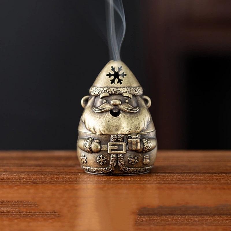 Metal Santa Claus Incense Burner With Hollow Snowflake Design Perfect For Christmas Home Decor Aromatherapy Meditation