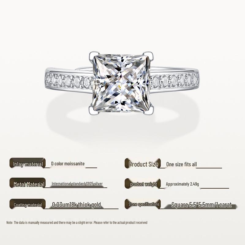 

18k Gold-Plated Sterling Silver S925 Moissanite Square Ring for Women US size 6 closed