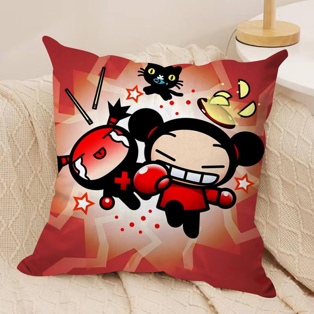 Kawaii P-Pucca Anime Cushion Cover Silky Short Plush Double-Sided Printed Pillow Case for Sofa All Seasons Home Decor Gift
