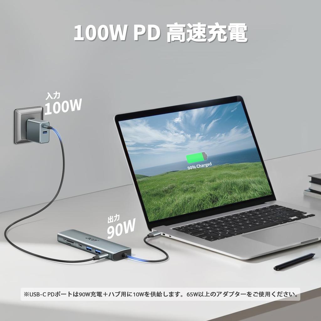 Acer USB C Hub 4K USB Hub PD100W Fast 5Gbps Data 2 Card Hub Compatible with MacBook iPhone Surface and Chromebook (7-in-1, HDMI) Type-C Charging,