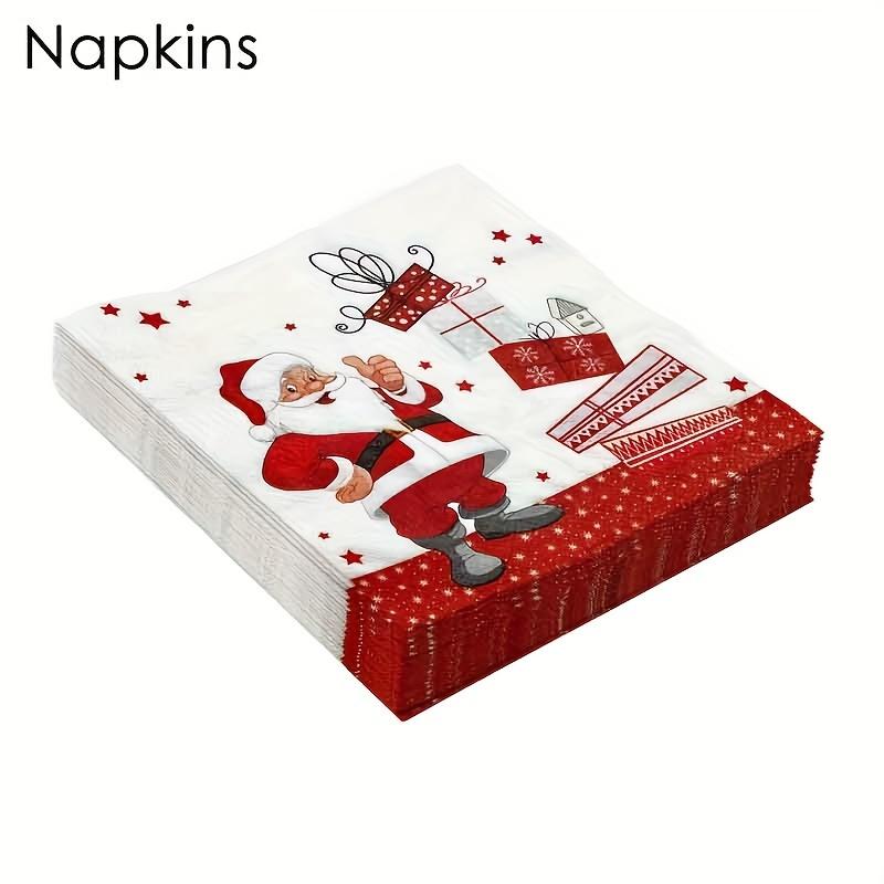 100 Pcs Festive Christmas Napkins Set - Santa Claus Design, Holiday Paper Napkins for Cocktail, Dinner, Party - Disposable, Fun for Xmas Celebrations