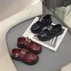 Kids Leather Shoes Black Glossy Girls Performance Dance Shoes Non-slip Hook&loop 2025 New Fashion Children Flat Shoes Soft Sole