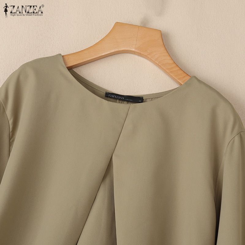 ZANZEA Lässige Bluse mit Rundhalsausschnitt und 3/4-Ärmeln für Damen