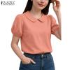 ZANZEA Women Casual Doll Collar Solid Color Short Sleeve Blouse