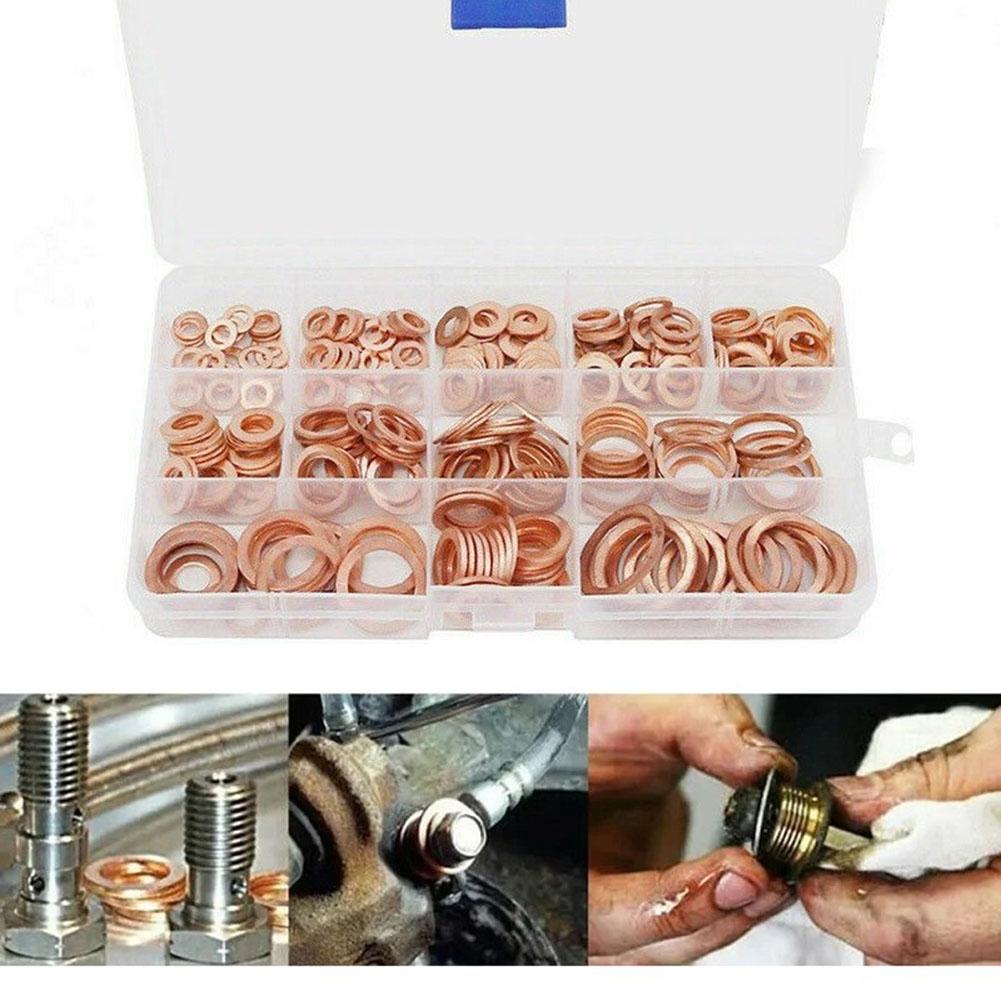 300-piece Copper Gasket Nut And Bolt Set (box Included) For Flat Ring Seals, 5-20mm Copper Flat Gaskets For Oil Pan