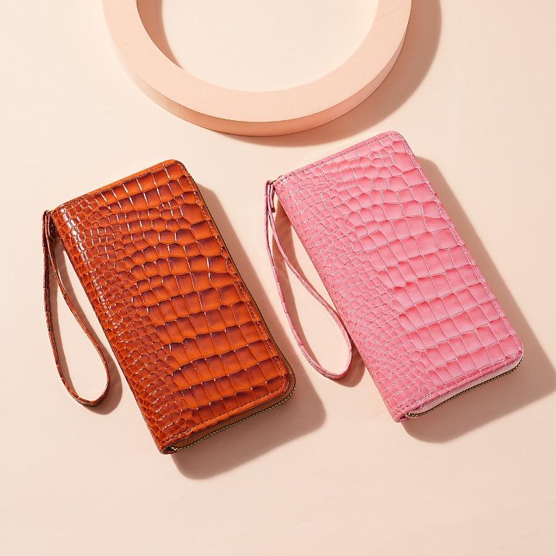Women’s Crocodile Embossed PU Leather Wallet Large Capacity Zip Around Wristlet Long Clutch Phone Wallet Card Holder Purse