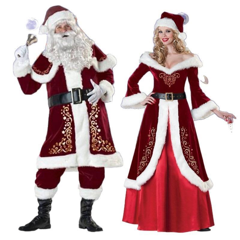 Plus Size Christmas Costumes Adult Men and Women Santa Claus Couple Performance Clothes Accessories