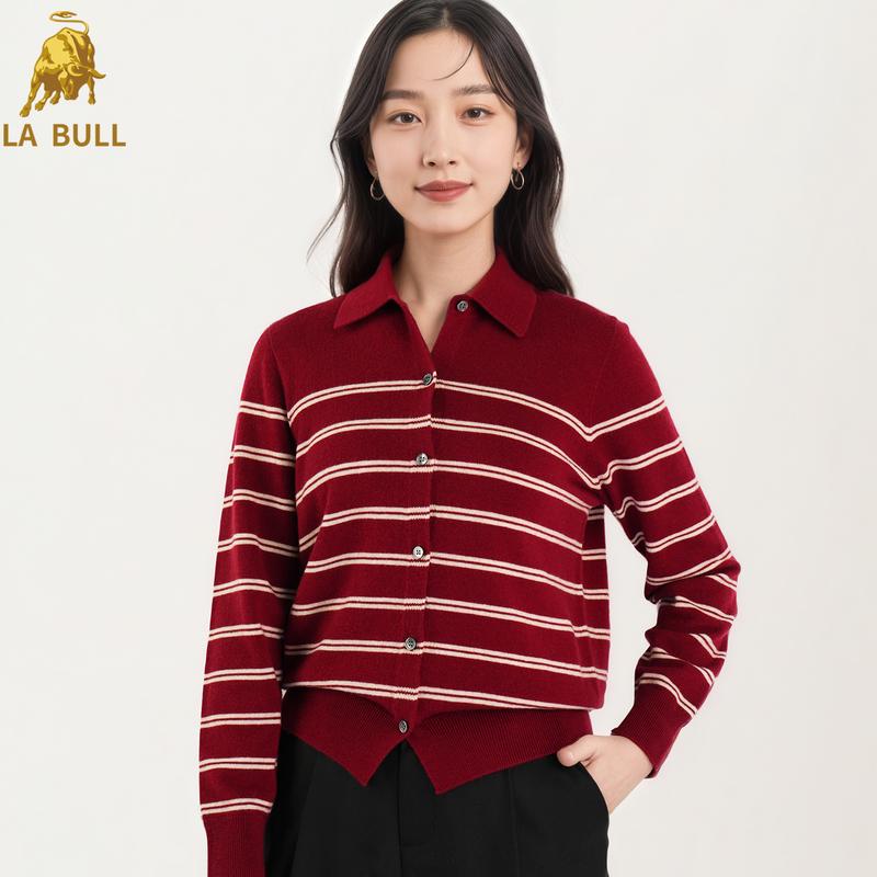 

LA BULL Women s Striped Knit Wool Cardigan 2XL