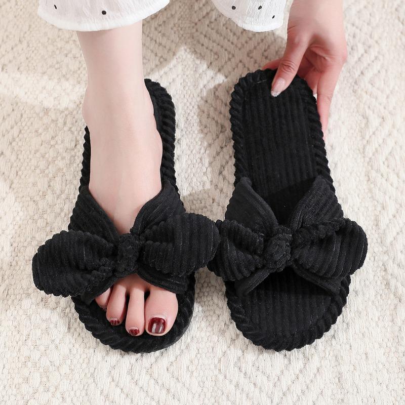 Girl cotton slippers bow home plush slippers indoor fluffy women fluffy