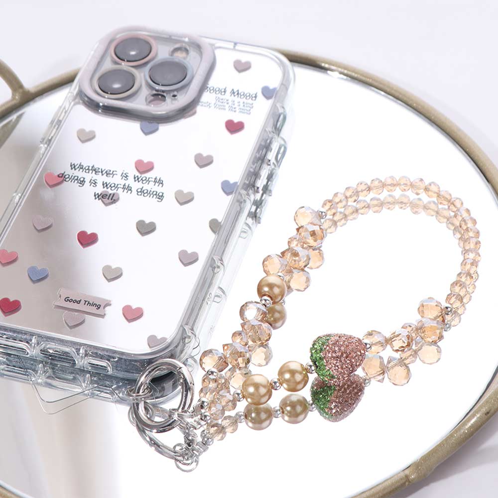 Anti-lost Bling Strawberry Phone Chain With Clip Pearl Mobile Phone Lanyard Female Lady Girl