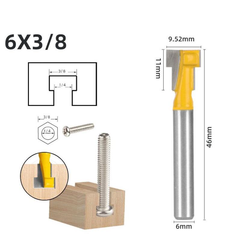 1/3 stk T spor freser bit sekskantbolt nøkkelhull nøkkelhull 6,35 mm 6 mm 8 mm skaft Trebearbeiding Fres endefres