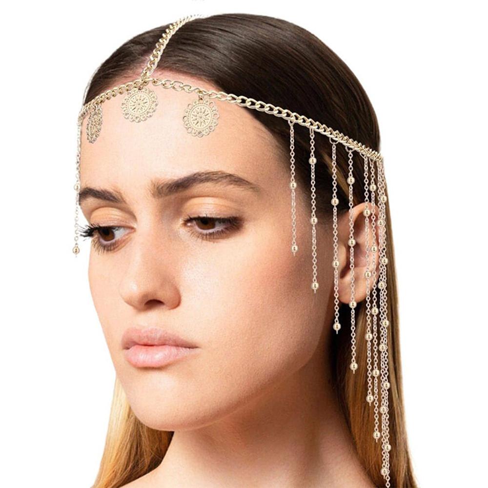 Geometric Gold Head Chain With Alloy And Dangle Tassels For Women Daily Accessories
