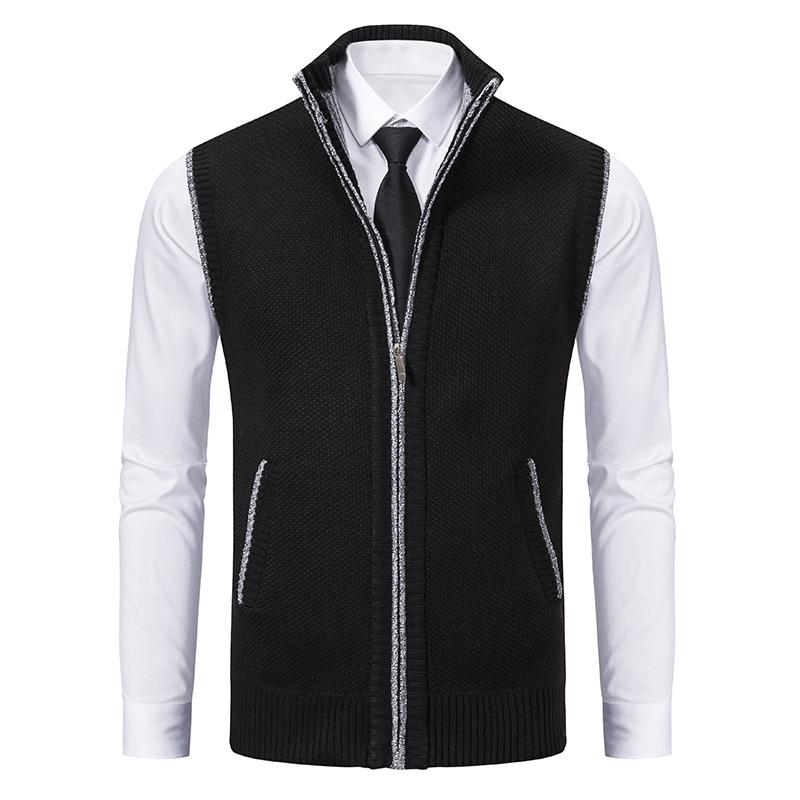 Men's Autumn/Winter Fleece-Lined Knit Sweater Vest with Stand Collar