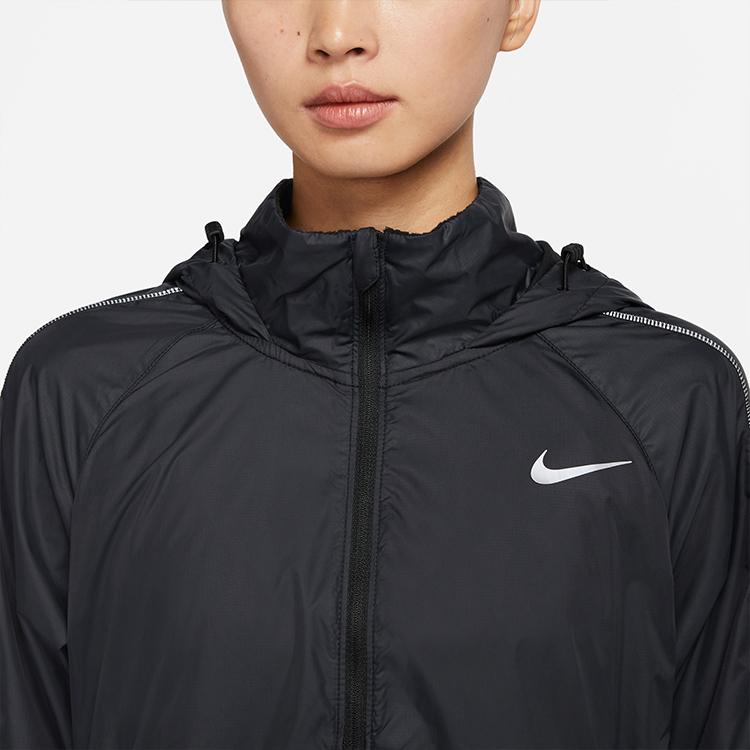 Nike Logo Print Hooded Long Sleeve Jacket Women Outerwear Black CU3386-010