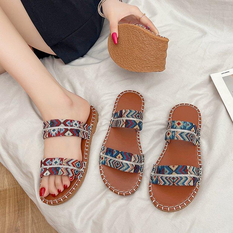 [Youshilai] 2025 neue Sommer Breitbandstreifen Retro Sandalen lässig und bequem Strandsandalen Plateau